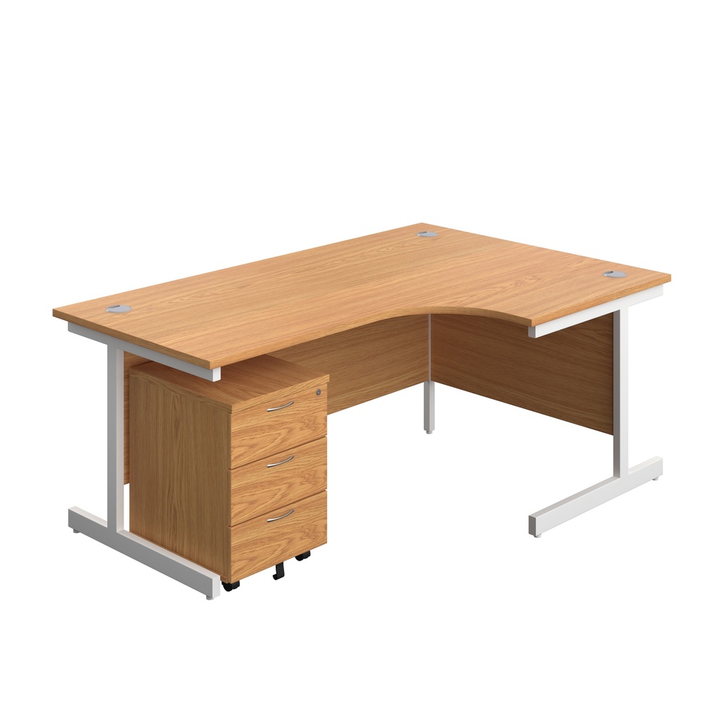 Single Upright Right Hand Radial Desk + Mobile 3 Drawer Pedestal (FSC) | 1800 X 1200 | Nova Oak/White | 