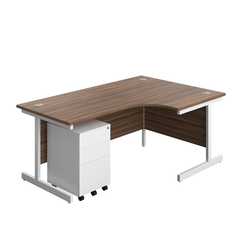 Single Upright Right Hand Radial Desk + Under Desk Steel Pedestal 3 Drawers (FSC) | 1800 X 1200 | Dark Walnut/White | 