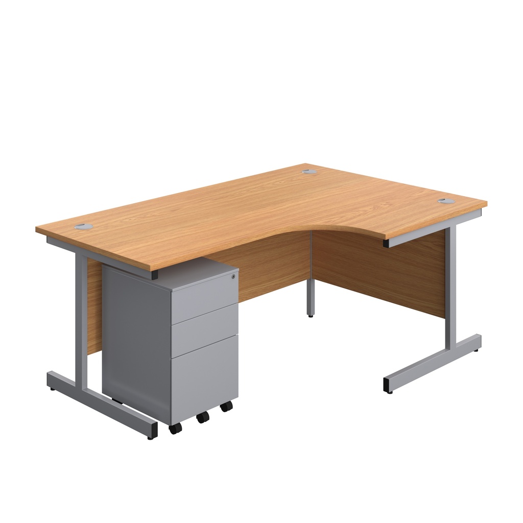 Single Upright Right Hand Radial Desk + Under Desk Steel Pedestal 3 Drawers (FSC) | 1800 X 1200 | Nova Oak/Silver | 