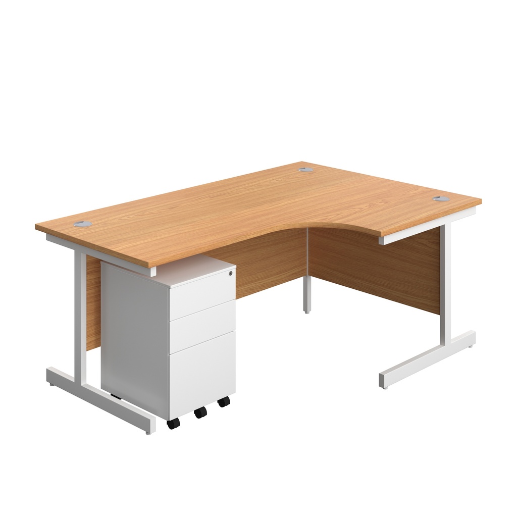 Single Upright Right Hand Radial Desk + Under Desk Steel Pedestal 3 Drawers (FSC) | 1800 X 1200 | Nova Oak/White | 