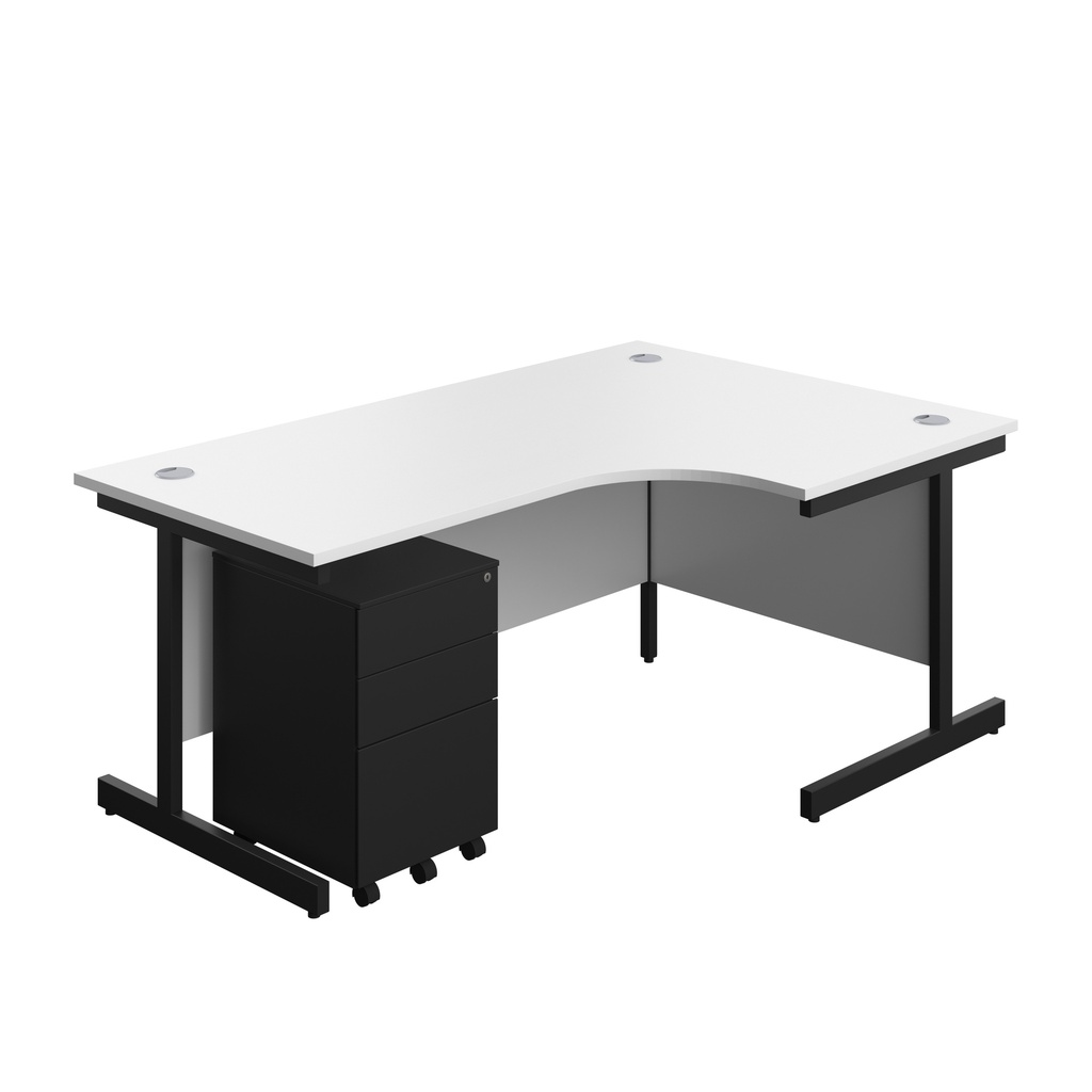 Single Upright Right Hand Radial Desk + Under Desk Steel Pedestal 3 Drawers (FSC) | 1800 X 1200 | White/Black | 