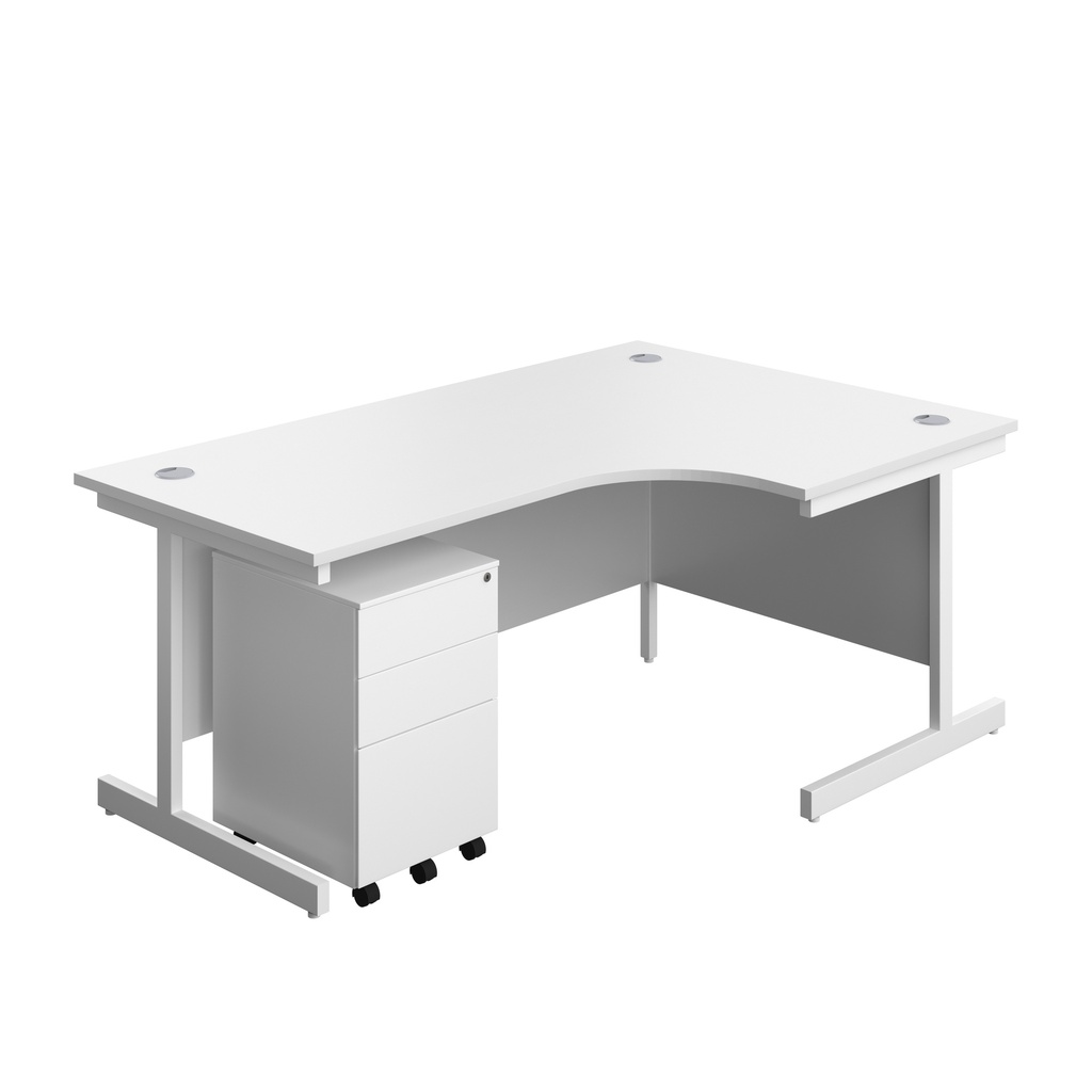 Single Upright Right Hand Radial Desk + Under Desk Steel Pedestal 3 Drawers (FSC) | 1800 X 1200 | White/White | 