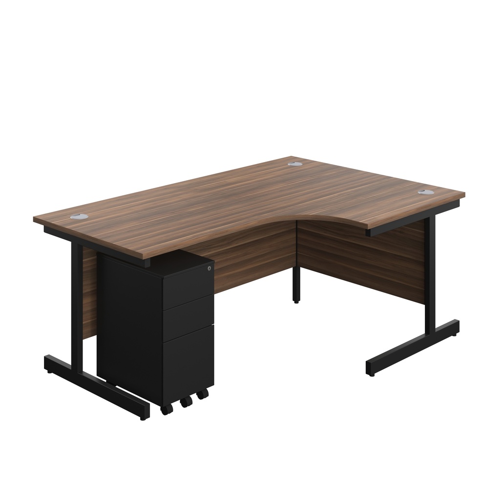 Single Upright Right Hand Radial Desk + Slimline Steel Pedestal 3 Drawers (FSC) | 1800 X 1200 | Dark Walnut/Black | 