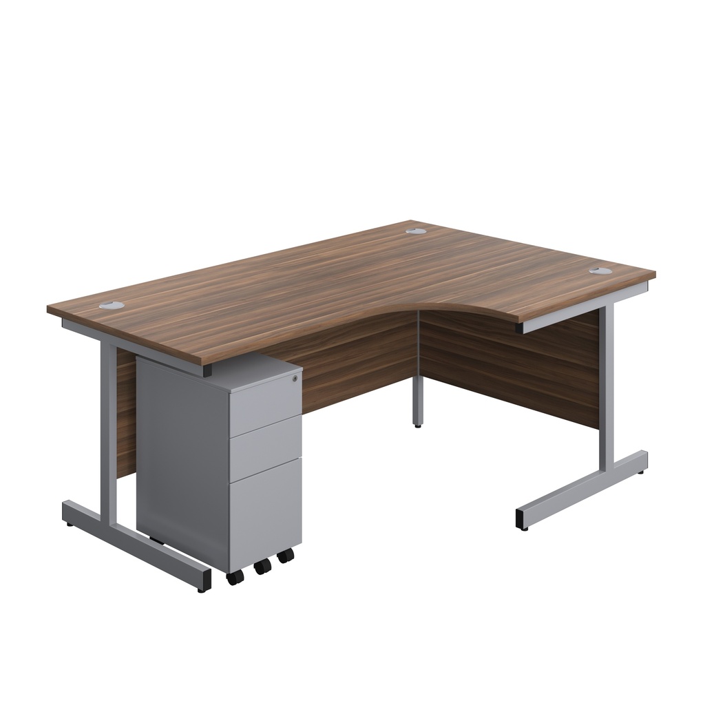 Single Upright Right Hand Radial Desk + Slimline Steel Pedestal 3 Drawers (FSC) | 1800 X 1200 | Dark Walnut/Silver | 
