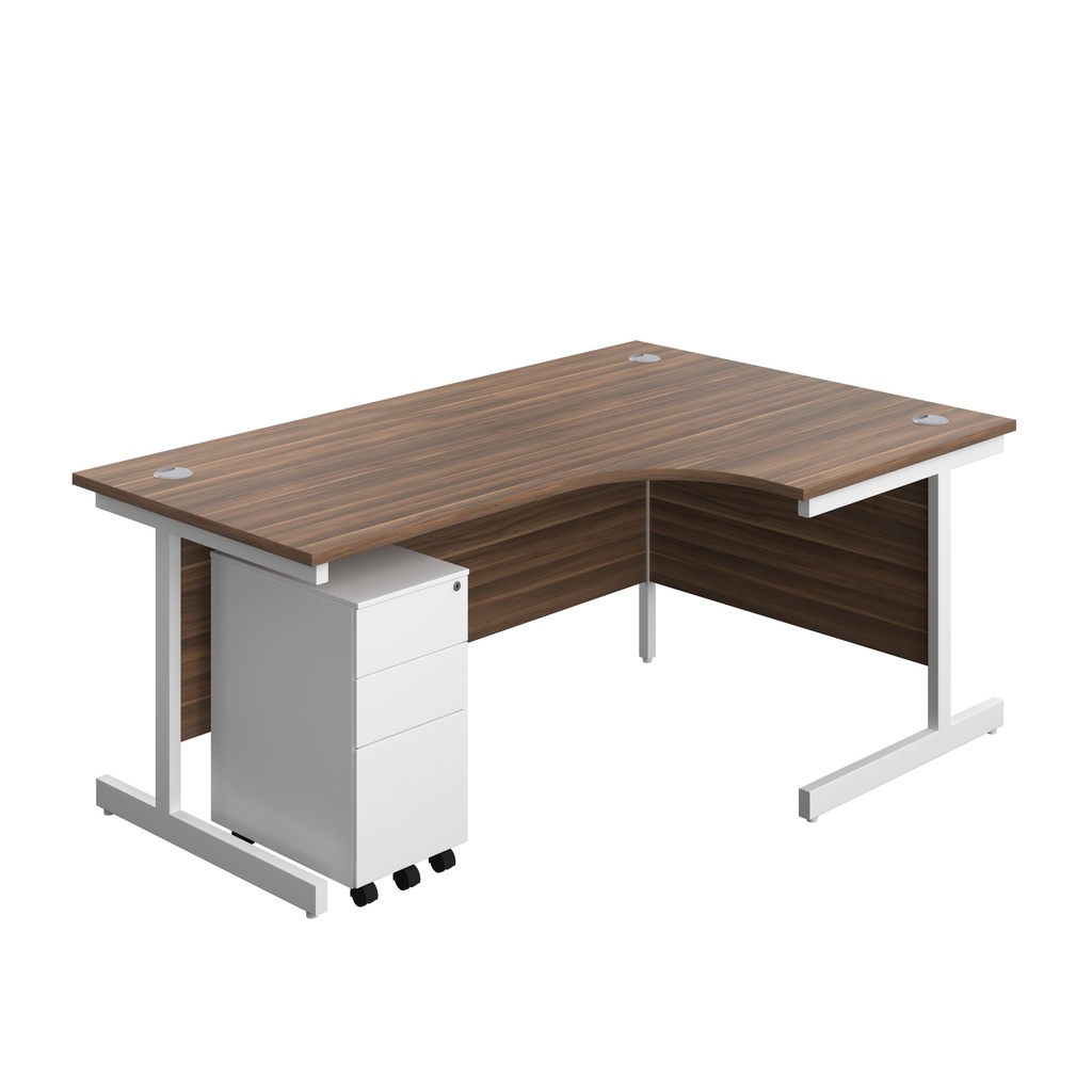 Single Upright Right Hand Radial Desk + Slimline Steel Pedestal 3 Drawers (FSC) | 1800 X 1200 | Dark Walnut/White | 