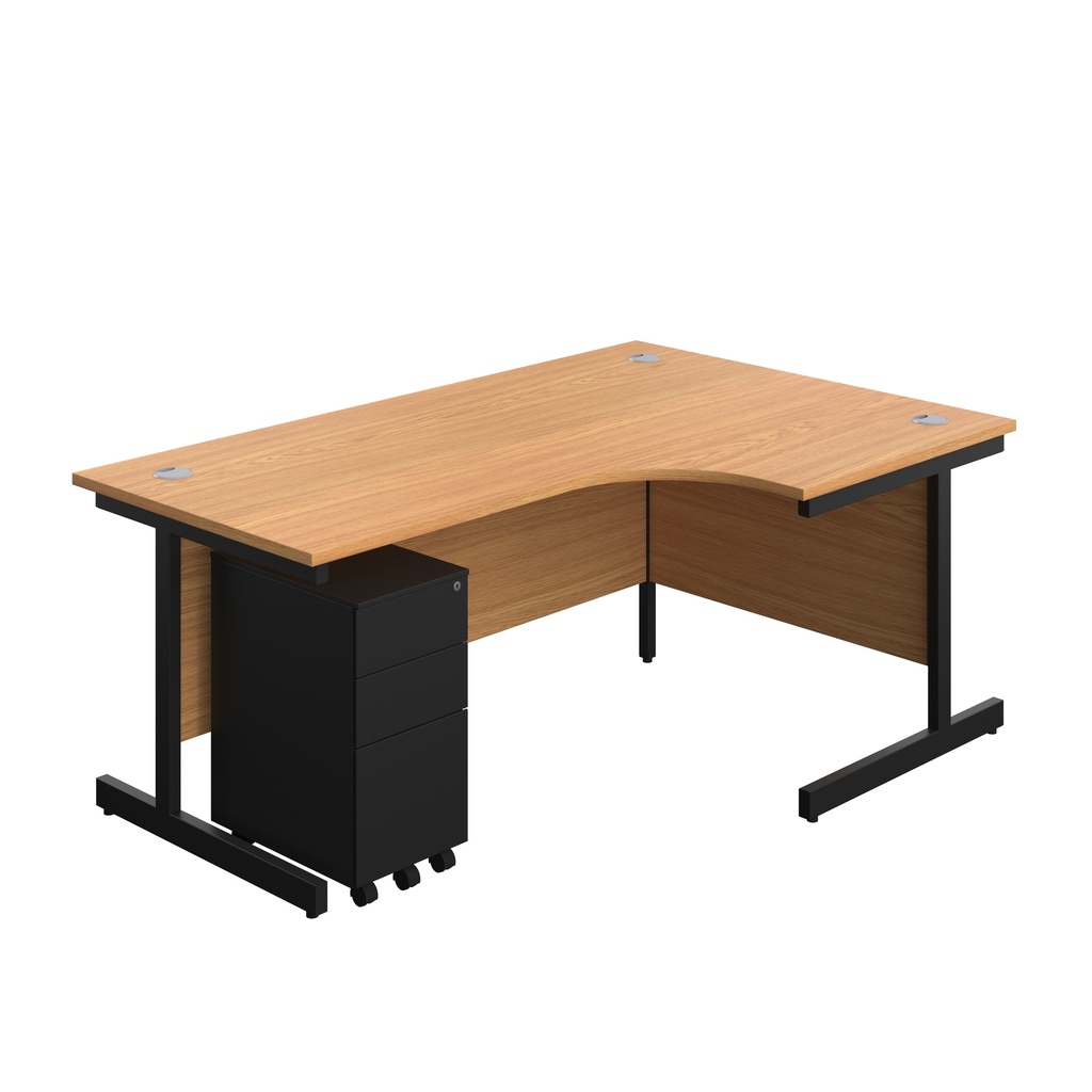 Single Upright Right Hand Radial Desk + Slimline Steel Pedestal 3 Drawers (FSC) | 1800 X 1200 | Nova Oak/Black | 