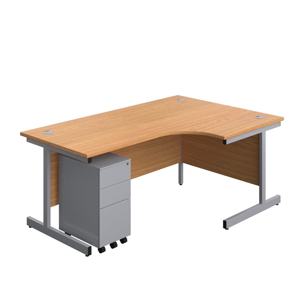 Single Upright Right Hand Radial Desk + Slimline Steel Pedestal 3 Drawers (FSC) | 1800 X 1200 | Nova Oak/Silver | 