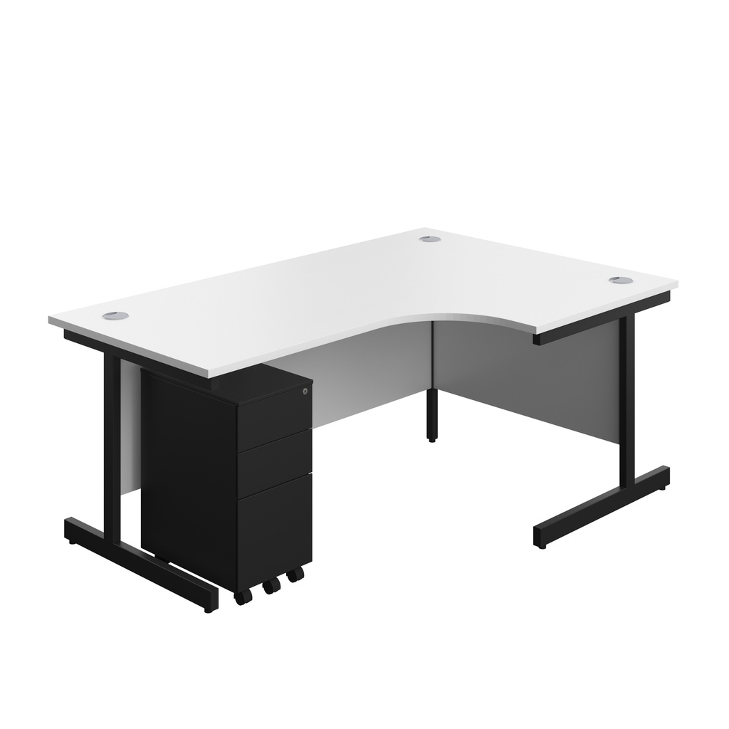 Single Upright Right Hand Radial Desk + Slimline Steel Pedestal 3 Drawers (FSC) | 1800 X 1200 | White/Black | 