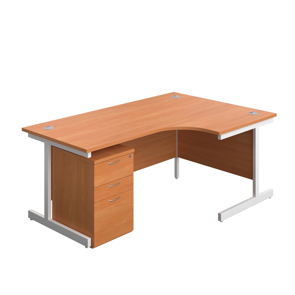 Single Upright Right Hand Radial Desk + High Mobile Pedestal 3 Drawer (FSC) | 1800 X 1200 | Beech/White | 
