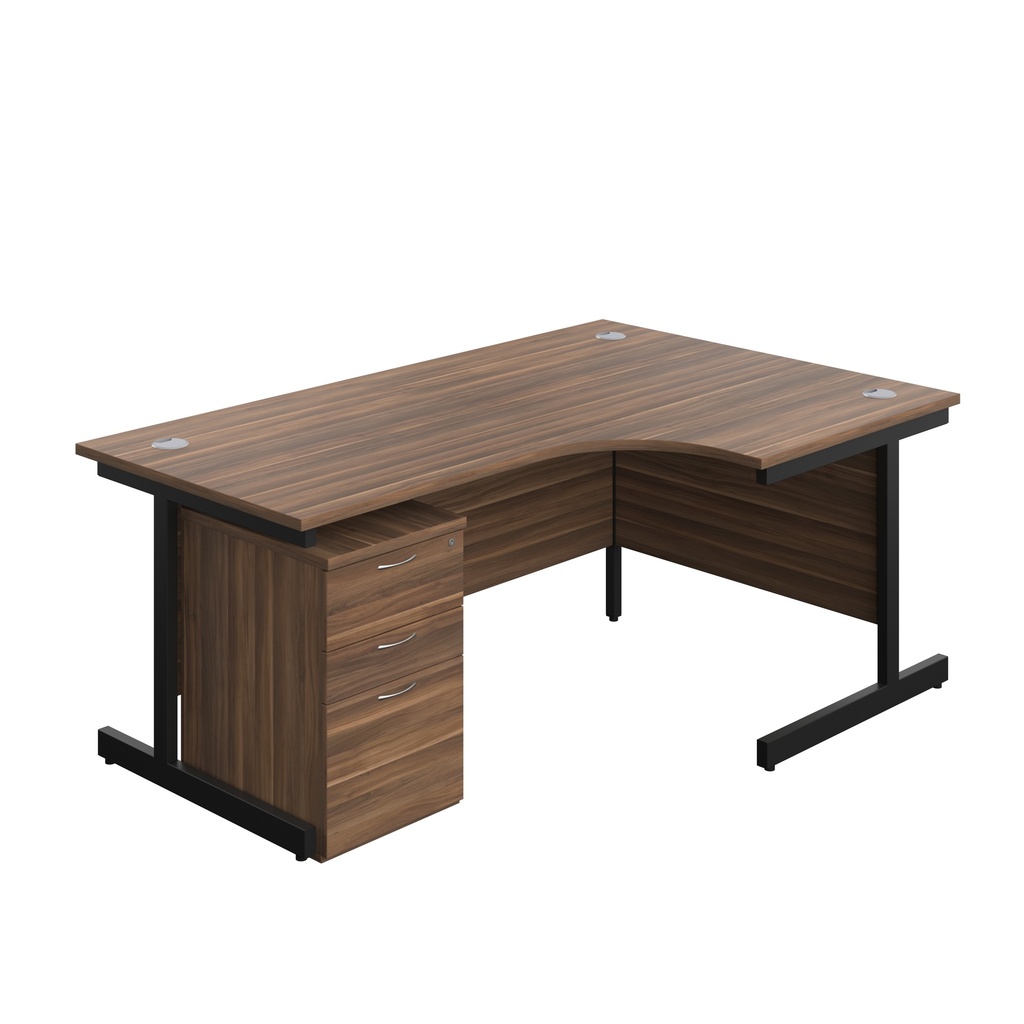 Single Upright Right Hand Radial Desk + High Mobile Pedestal 3 Drawer (FSC) | 1800 X 1200 | Dark Walnut/Black | 