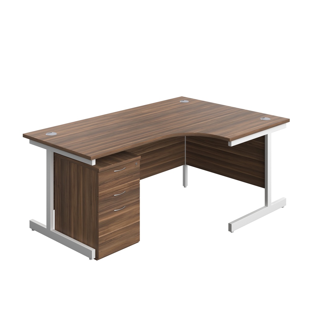 Single Upright Right Hand Radial Desk + High Mobile Pedestal 3 Drawer (FSC) | 1800 X 1200 | Dark Walnut/White | 