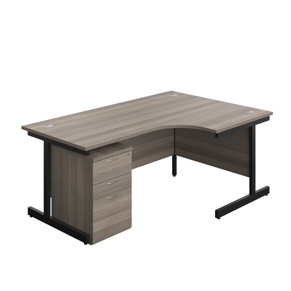 Single Upright Right Hand Radial Desk + High Mobile Pedestal 3 Drawer (FSC) | 1800 X 1200 | Grey Oak/Black | 