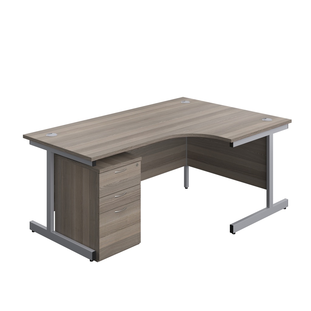 Single Upright Right Hand Radial Desk + High Mobile Pedestal 3 Drawer (FSC) | 1800 X 1200 | Grey Oak/Silver | 