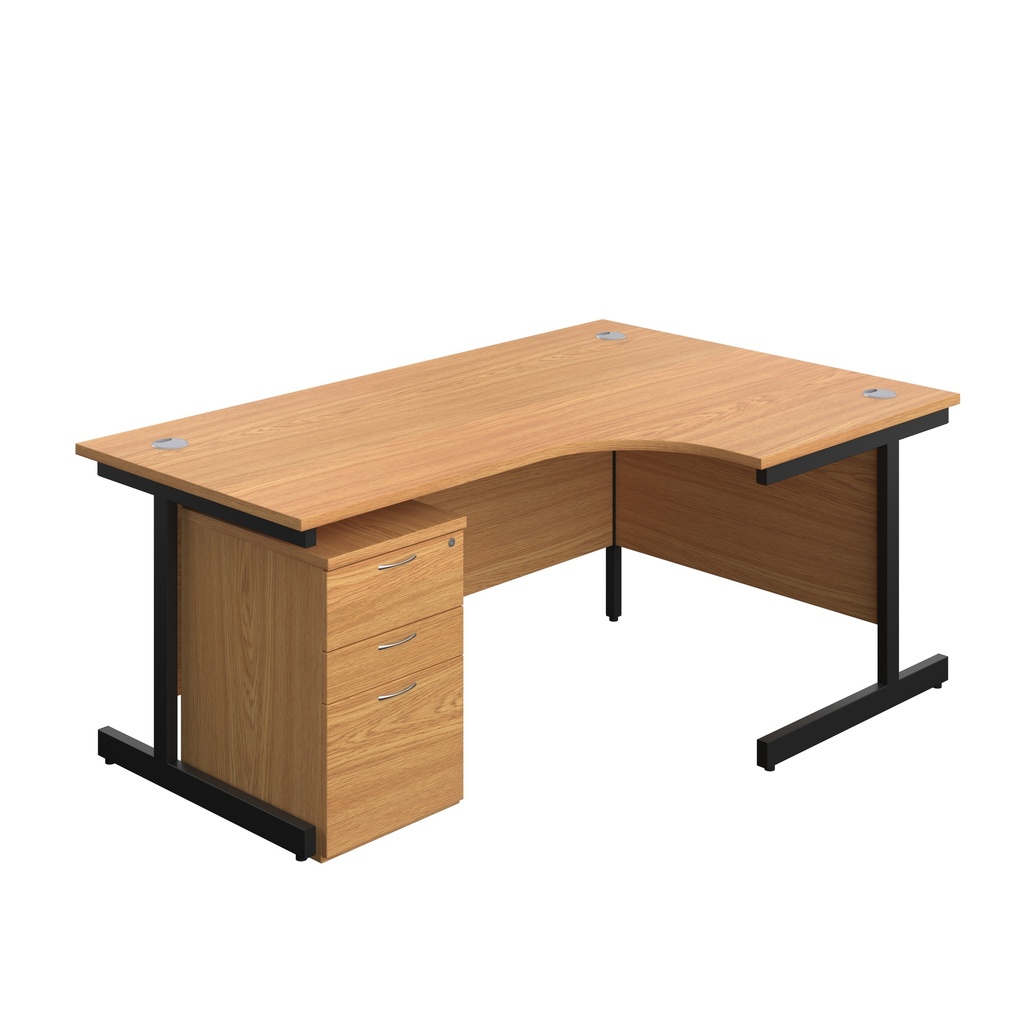 Single Upright Right Hand Radial Desk + High Mobile Pedestal 3 Drawer (FSC) | 1800 X 1200 | Nova Oak/Black | 