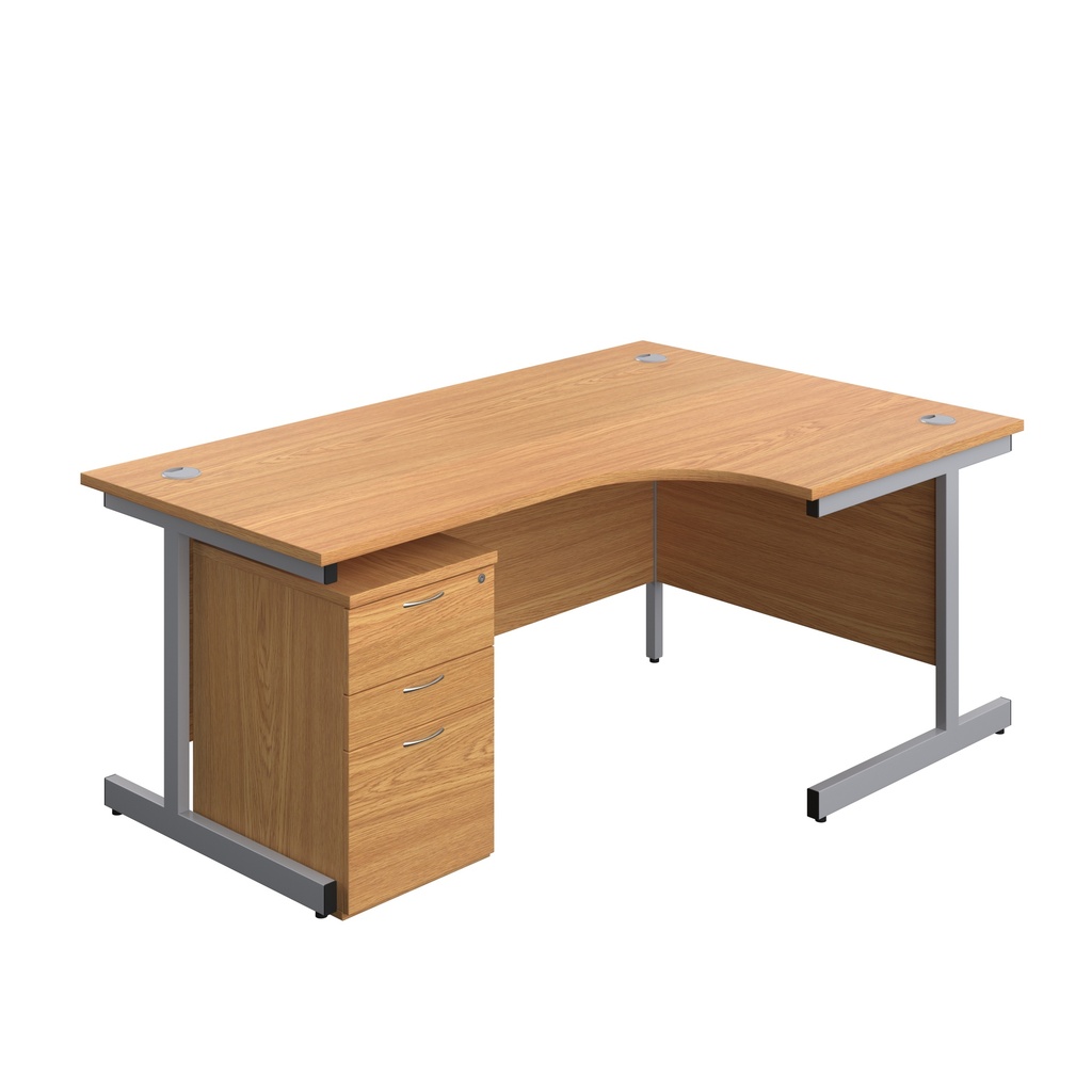 Single Upright Right Hand Radial Desk + High Mobile Pedestal 3 Drawer (FSC) | 1800 X 1200 | Nova Oak/Silver | 