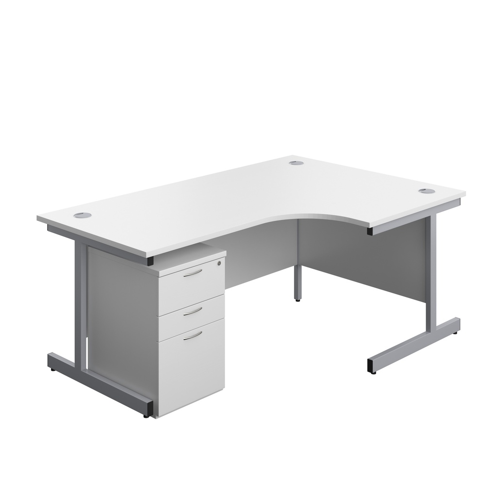 Single Upright Right Hand Radial Desk + High Mobile Pedestal 3 Drawer (FSC) | 1800 X 1200 | White/Silver | 