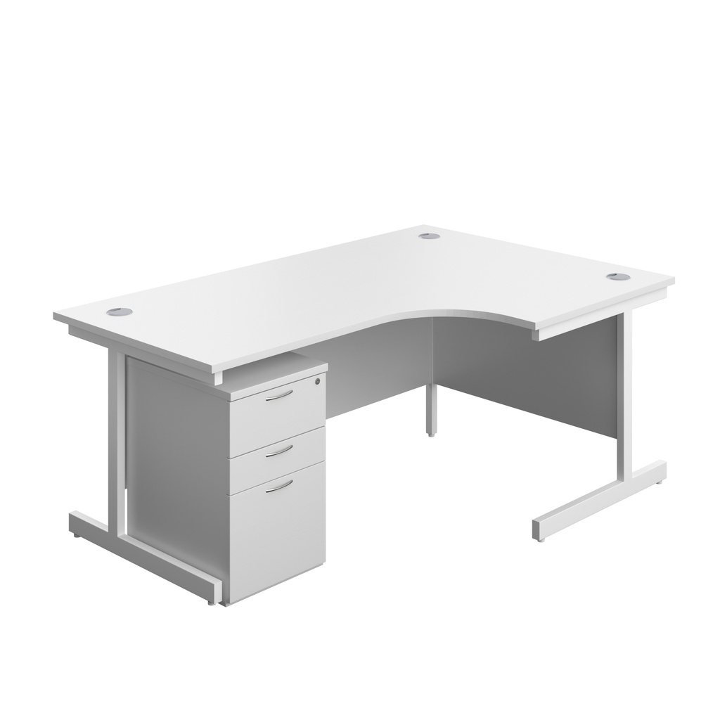 Single Upright Right Hand Radial Desk + High Mobile Pedestal 3 Drawer (FSC) | 1800 X 1200 | White/White | 