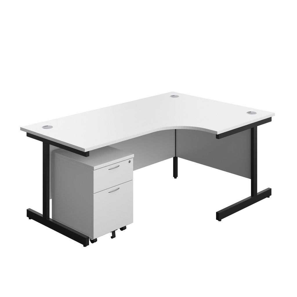 Single Upright Right Hand Radial Desk + Mobile 2 Drawer Pedestal (FSC) | 1800 X 1200 | White/Black | 