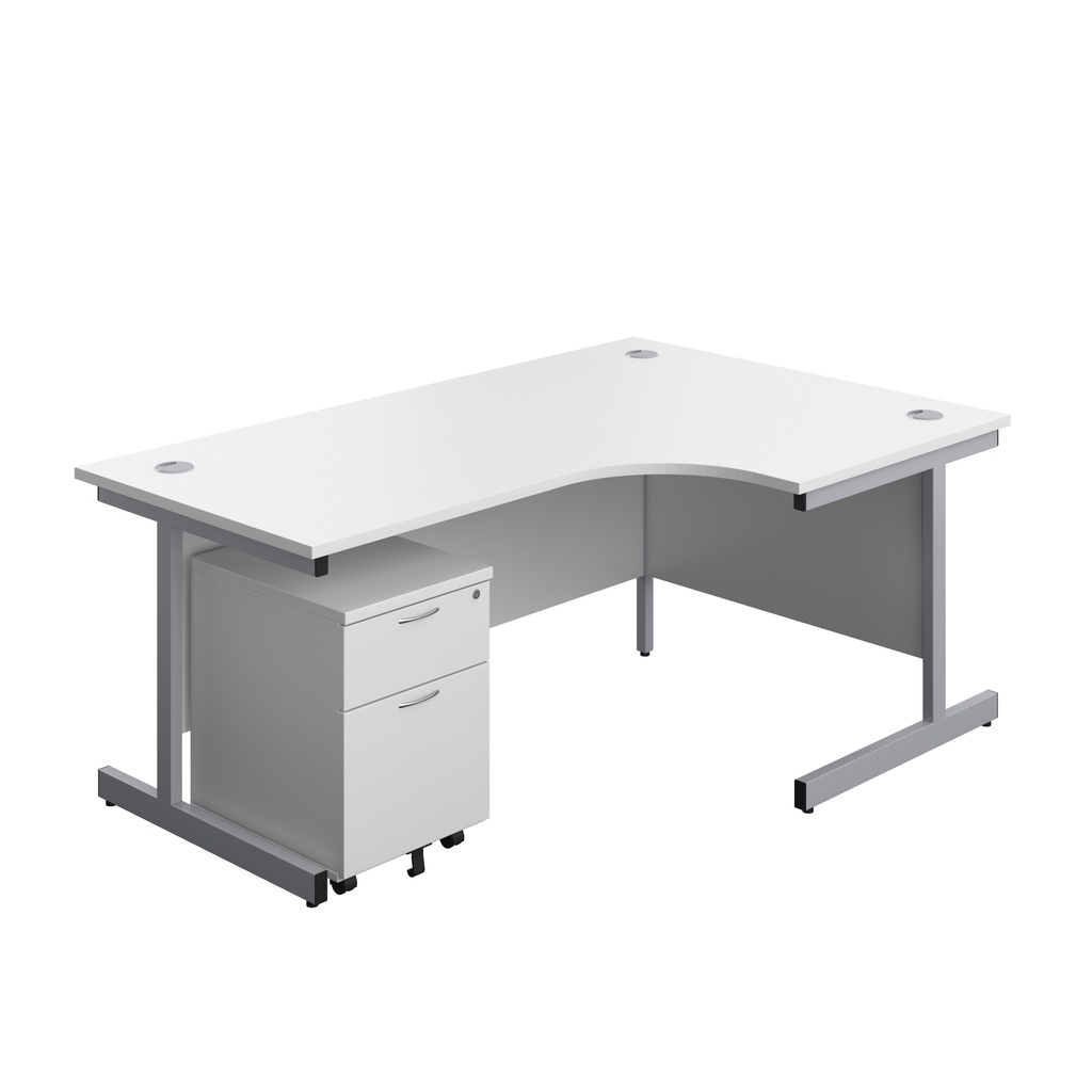 Single Upright Right Hand Radial Desk + Mobile 2 Drawer Pedestal (FSC) | 1800 X 1200 | White/Silver | 