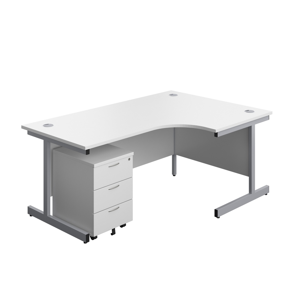 Single Upright Right Hand Radial Desk + Mobile 3 Drawer Pedestal (FSC) | 1800 X 1200 | White/Silver | 