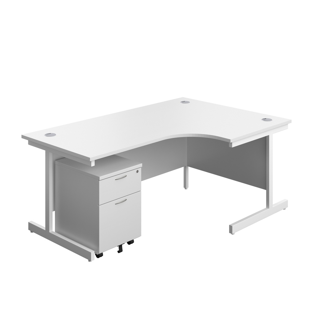 Single Upright Right Hand Radial Desk + Mobile 2 Drawer Pedestal (FSC) | 1800 X 1200 | White/White | 