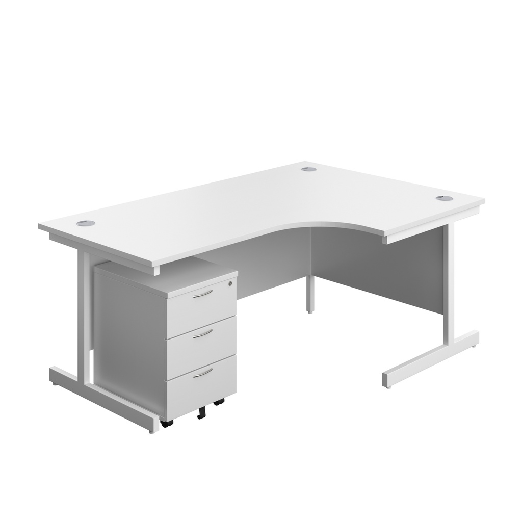Single Upright Right Hand Radial Desk + Mobile 3 Drawer Pedestal (FSC) | 1800 X 1200 | White/White | 