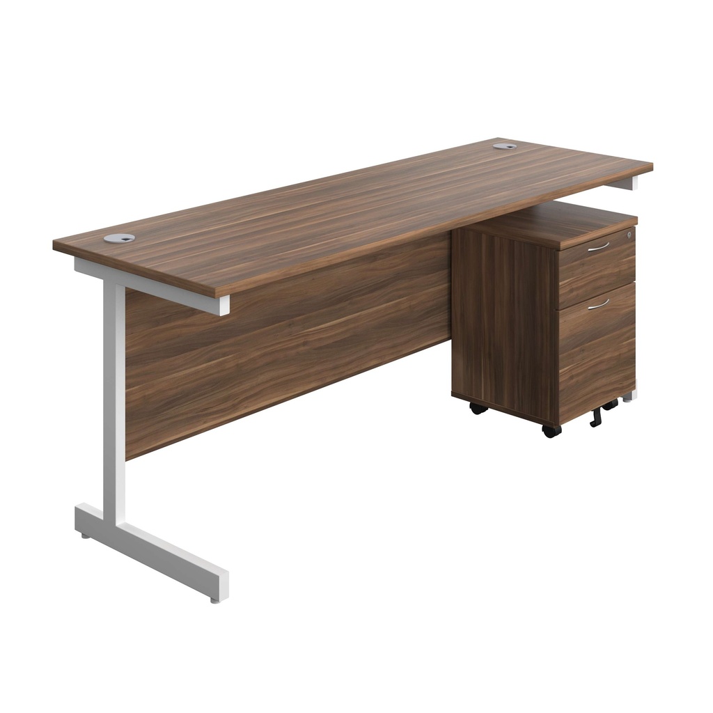 Single Upright Rectangular Desk + Mobile 2 Drawer Pedestal (FSC) | 1800 X 600 | Dark Walnut/White | 