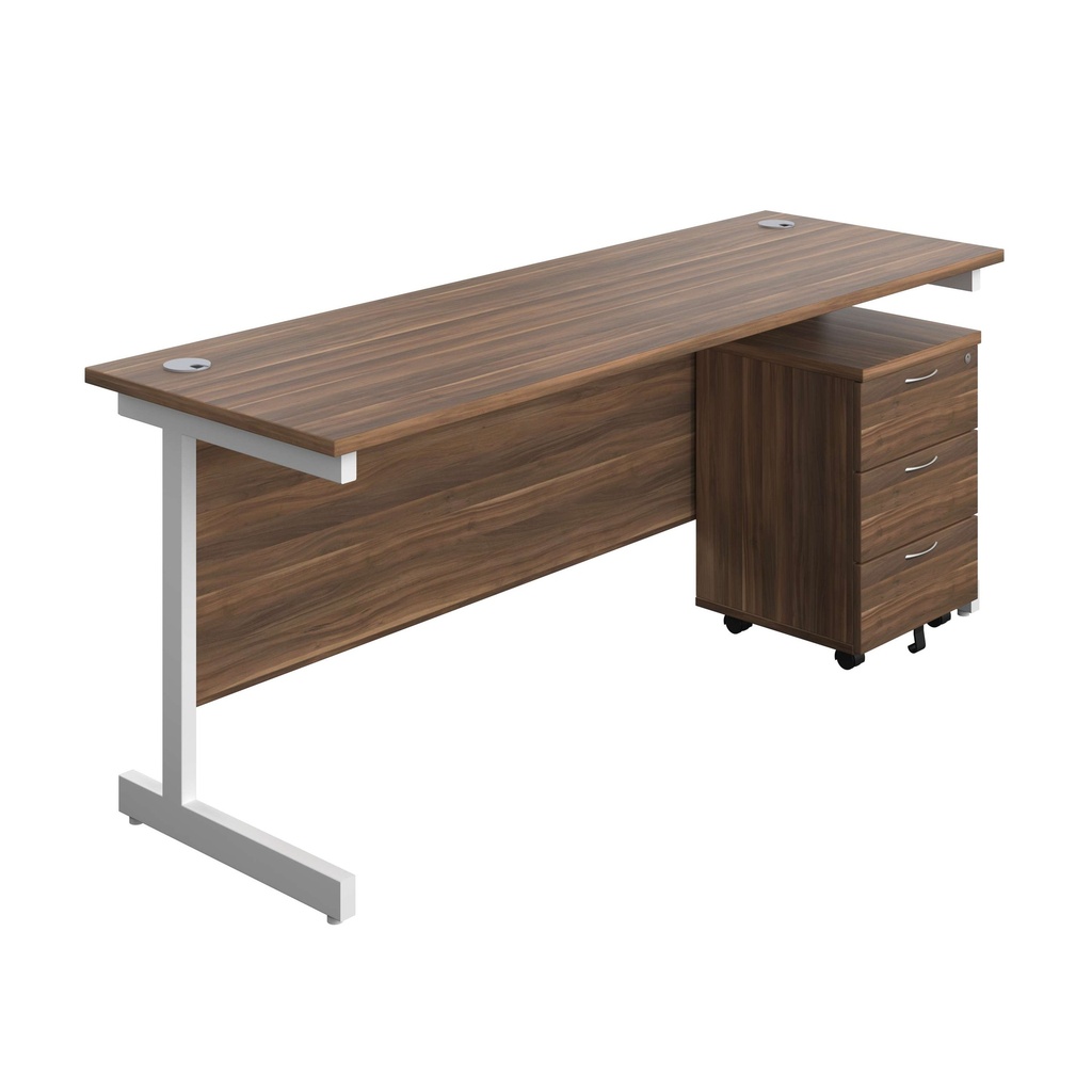 Single Upright Rectangular Desk + Mobile 3 Drawer Pedestal (FSC) | 1800 X 600 | Dark Walnut/White | 