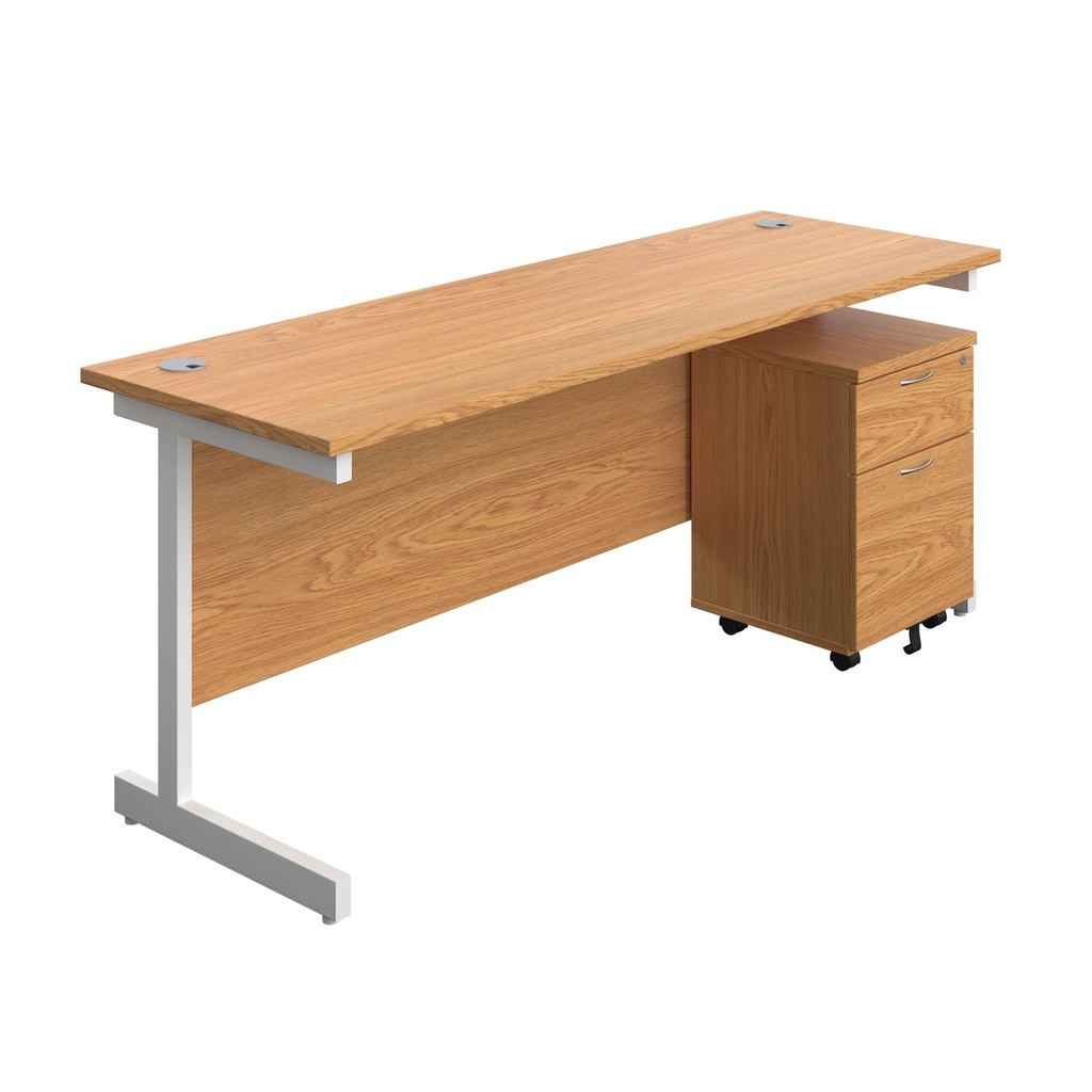 Single Upright Rectangular Desk + Mobile 2 Drawer Pedestal (FSC) | 1800 X 600 | Nova Oak/White | 