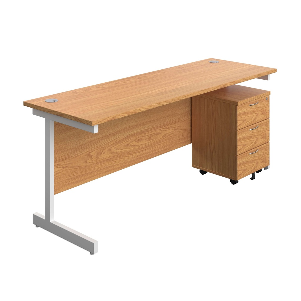 Single Upright Rectangular Desk + Mobile 3 Drawer Pedestal (FSC) | 1800 X 600 | Nova Oak/White | 
