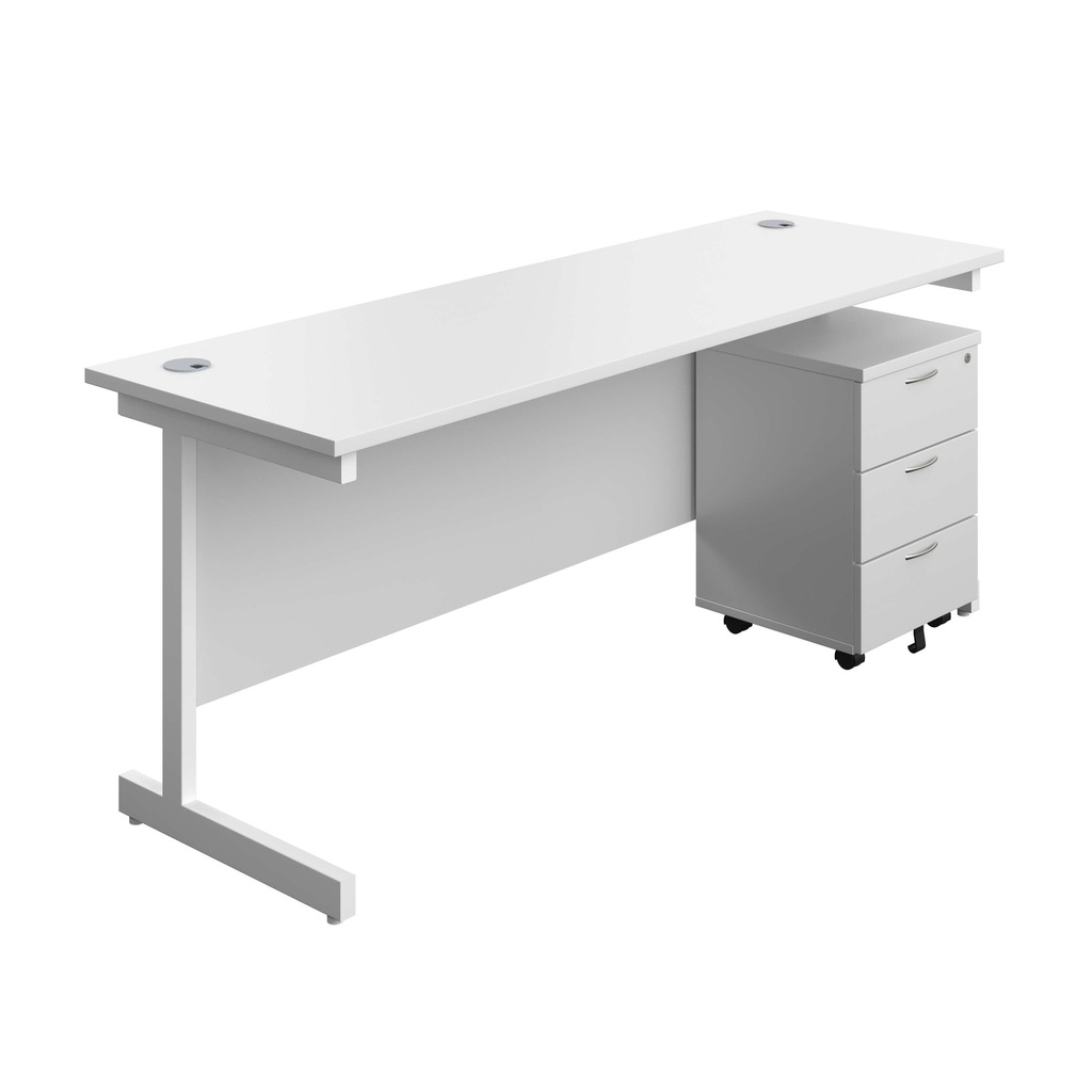 Single Upright Rectangular Desk + Mobile 3 Drawer Pedestal (FSC) | 1800 X 600 | White/White | 