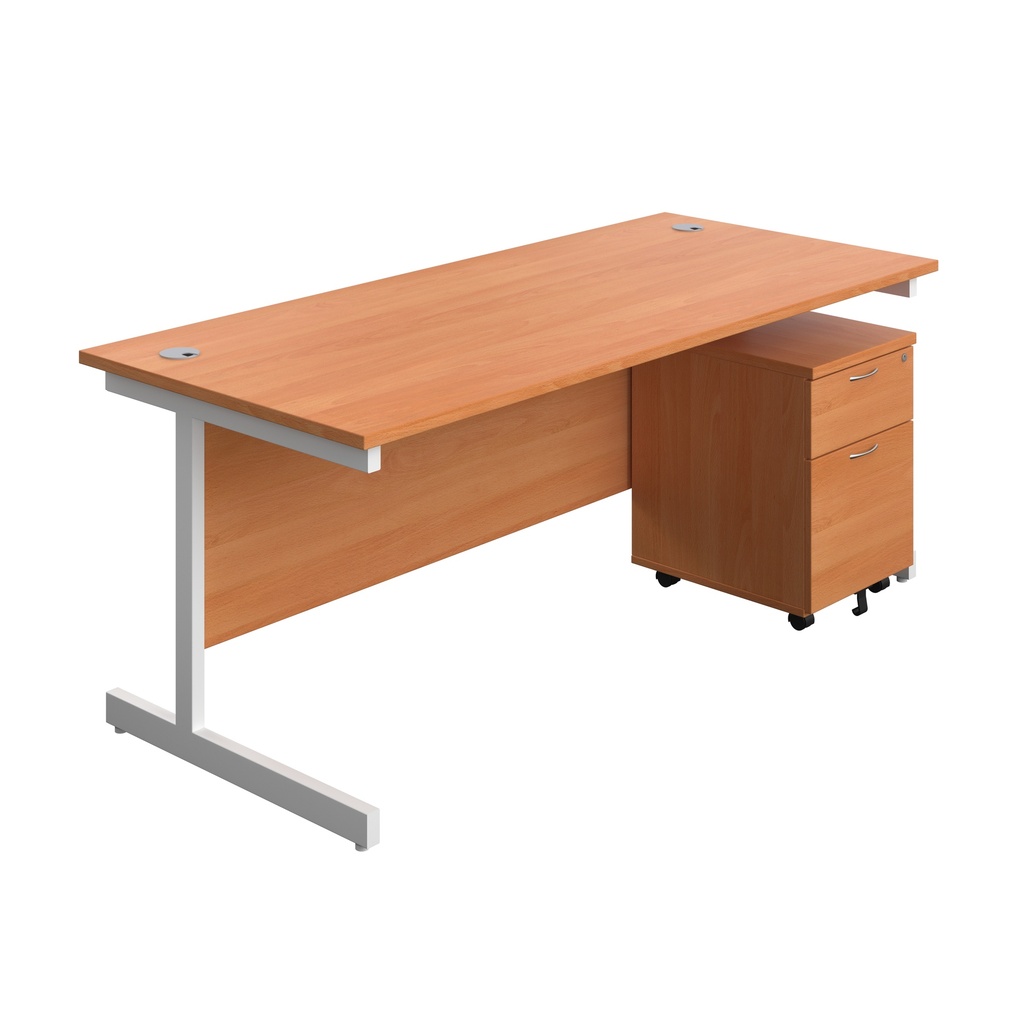 Single Upright Rectangular Desk + Mobile 2 Drawer Pedestal (FSC) | 1800 X 800 | Beech/White | 