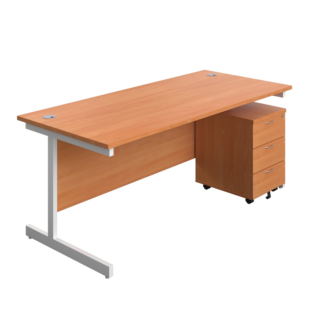 Single Upright Rectangular Desk + Mobile 3 Drawer Pedestal (FSC) | 1800 X 800 | Beech/White | 
