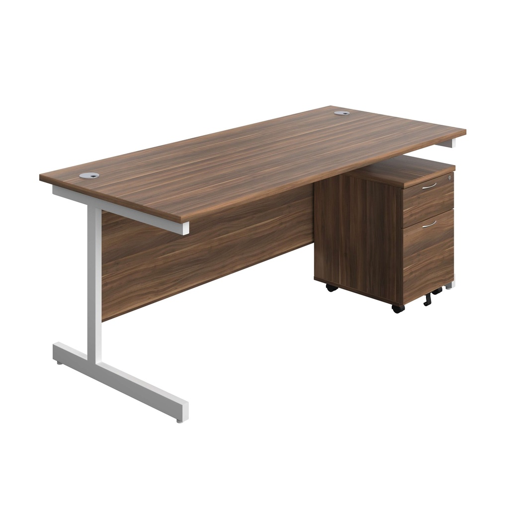 Single Upright Rectangular Desk + Mobile 2 Drawer Pedestal (FSC) | 1800 X 800 | Dark Walnut/White | 