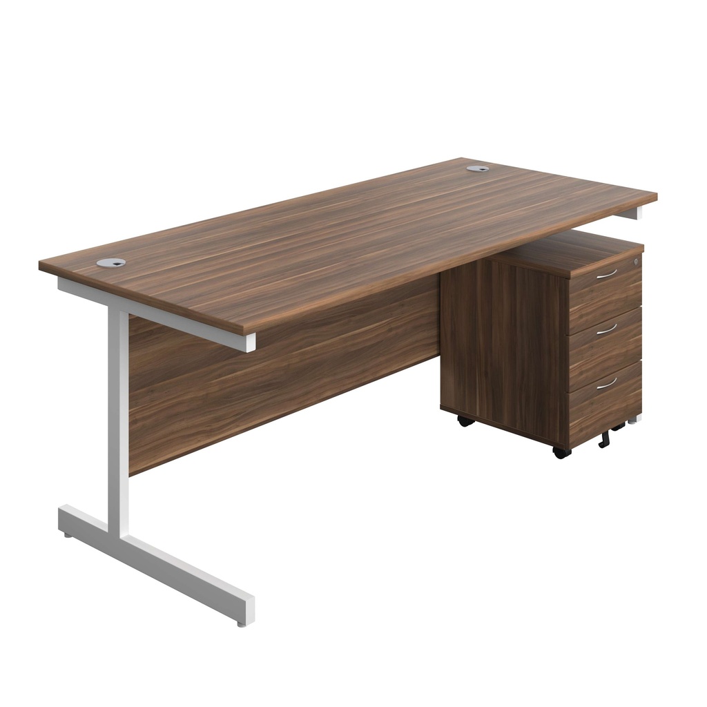 Single Upright Rectangular Desk + Mobile 3 Drawer Pedestal (FSC) | 1800 X 800 | Dark Walnut/White | 