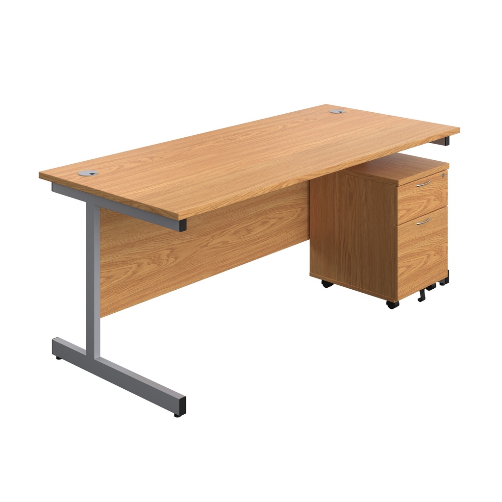 Single Upright Rectangular Desk + Mobile 2 Drawer Pedestal (FSC) | 1800 X 800 | Nova Oak/Silver | 