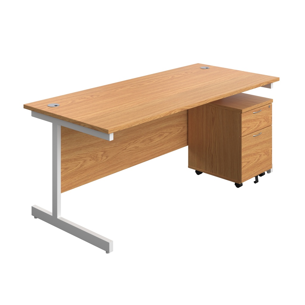 Single Upright Rectangular Desk + Mobile 2 Drawer Pedestal (FSC) | 1800 X 800 | Nova Oak/White | 