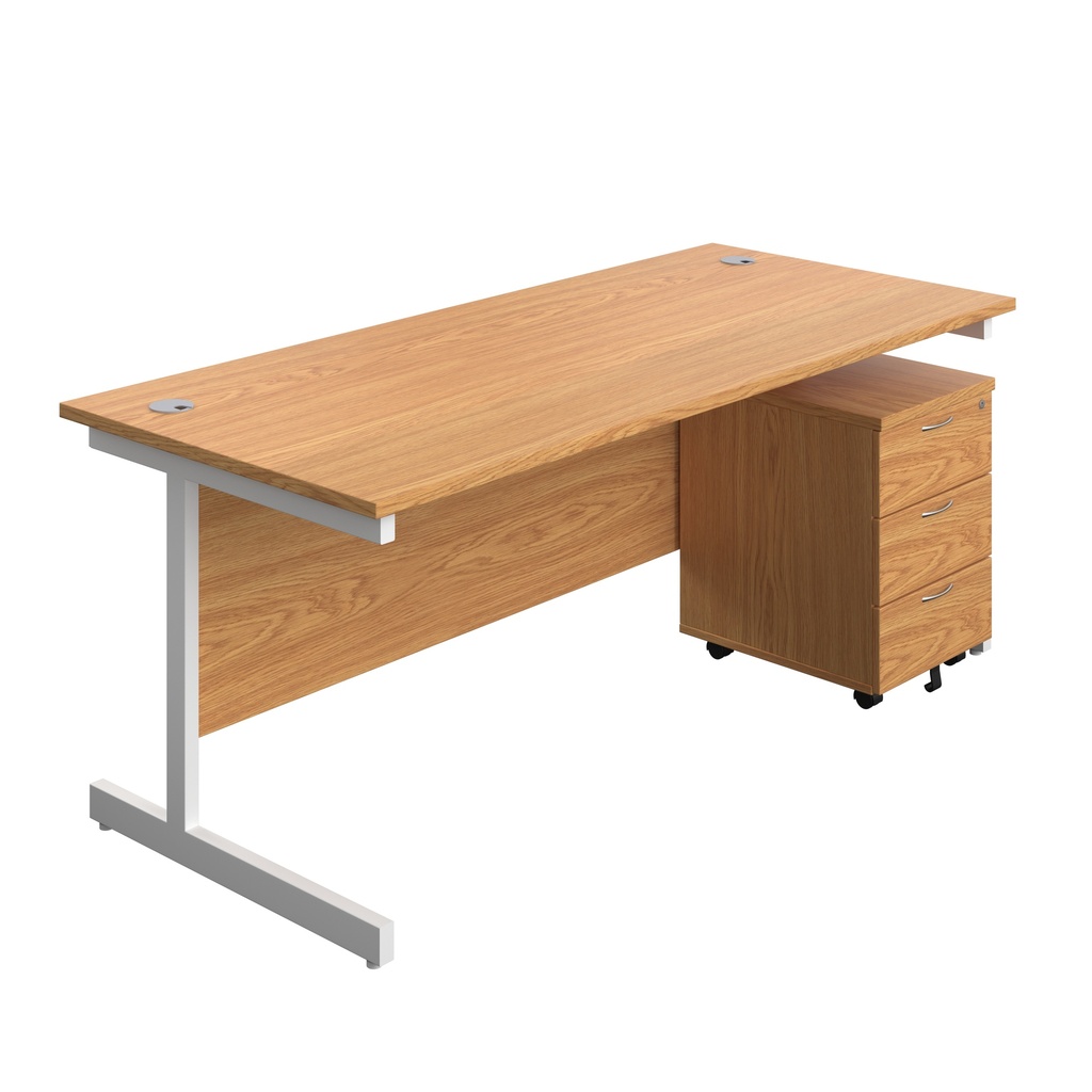 Single Upright Rectangular Desk + Mobile 3 Drawer Pedestal (FSC) | 1800 X 800 | Nova Oak/White | 
