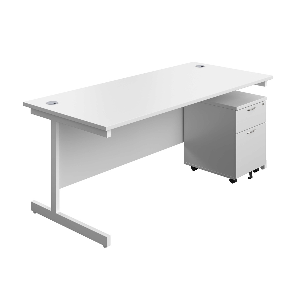 Single Upright Rectangular Desk + Mobile 2 Drawer Pedestal (FSC) | 1800 X 800 | White/White | 