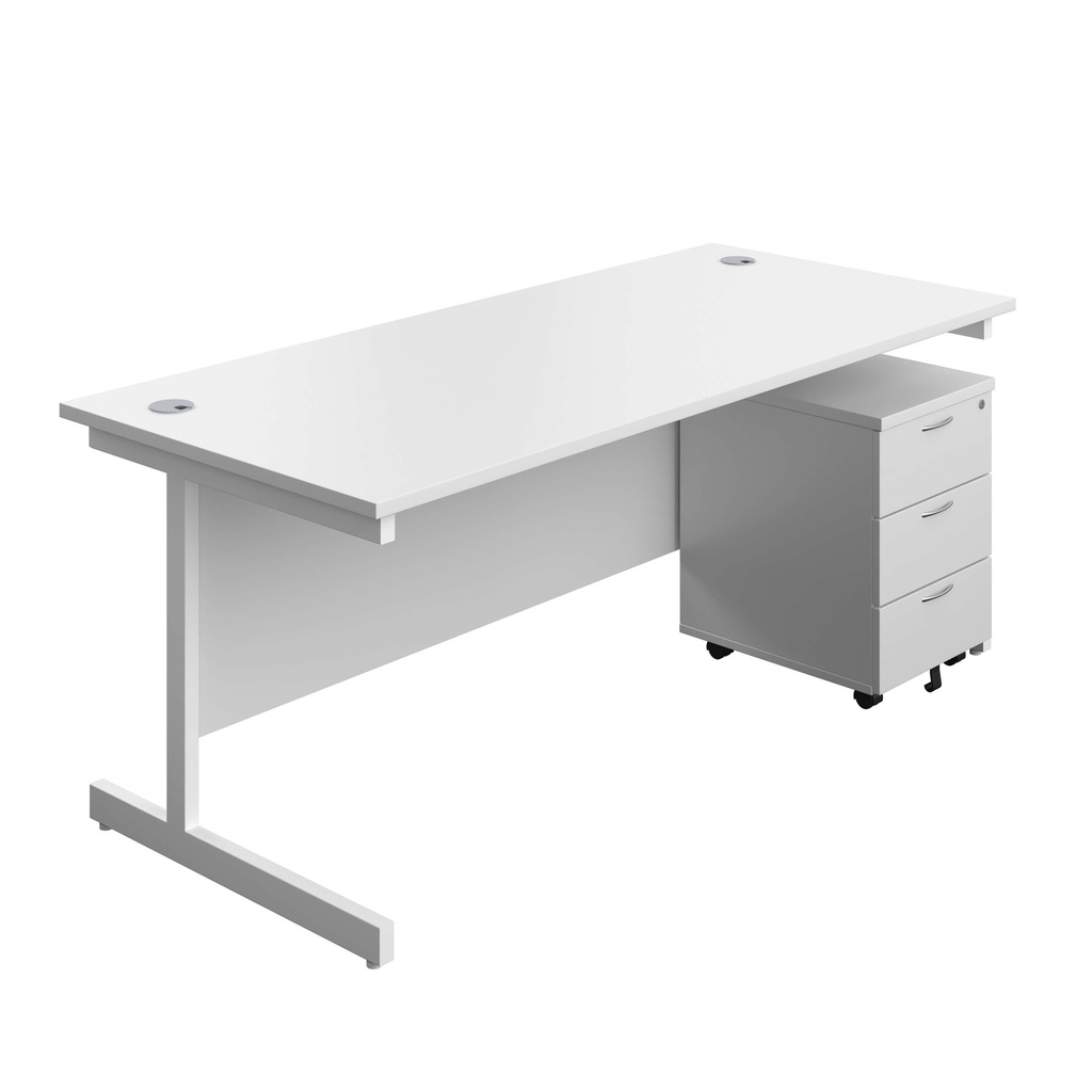Single Upright Rectangular Desk + Mobile 3 Drawer Pedestal (FSC) | 1800 X 800 | White/White | 