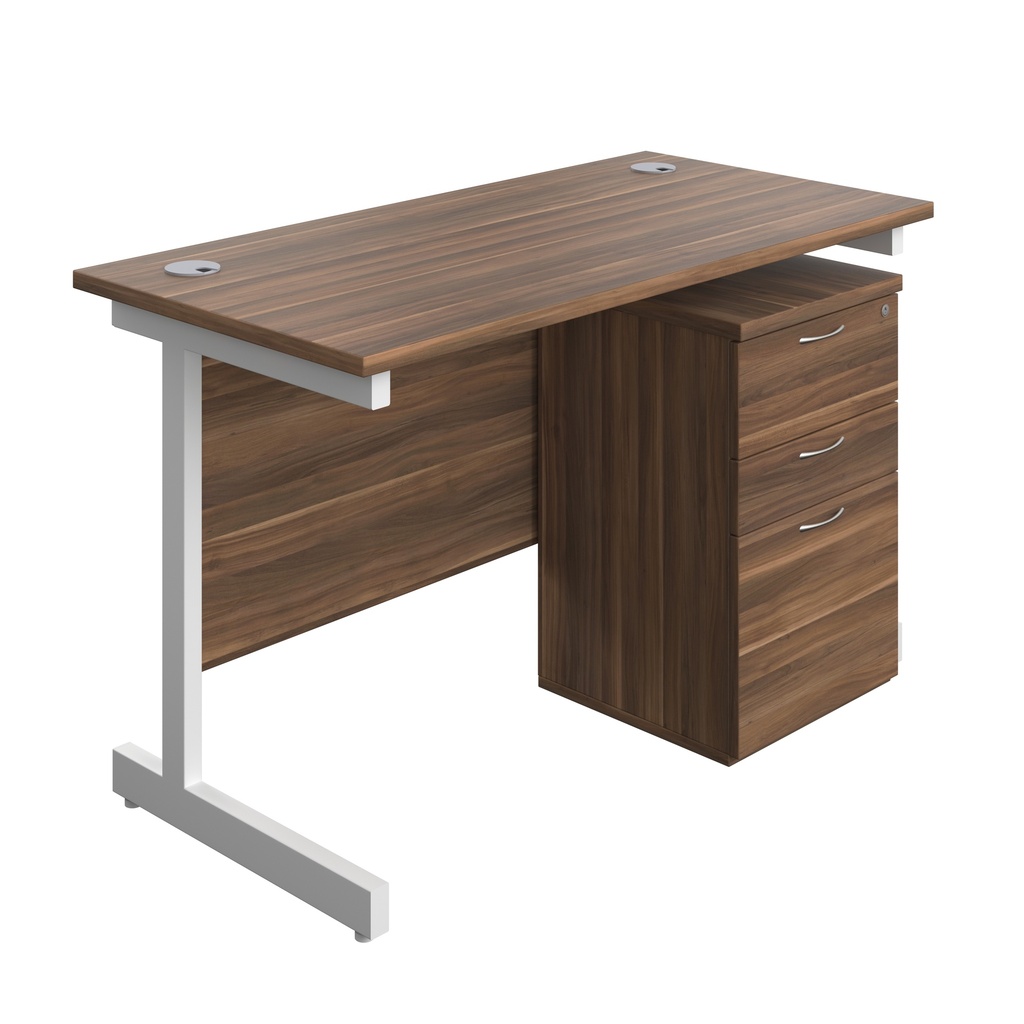 Single Upright Rectangular Desk + High Mobile Pedestal 3 Drawer (FSC) | 1200 X 600 | Dark Walnut/White | 