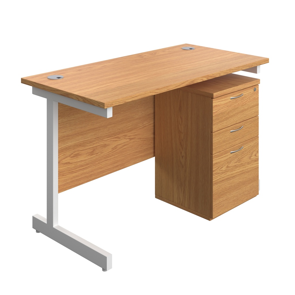 Single Upright Rectangular Desk + High Mobile Pedestal 3 Drawer (FSC) | 1200 X 600 | Nova Oak/White | 