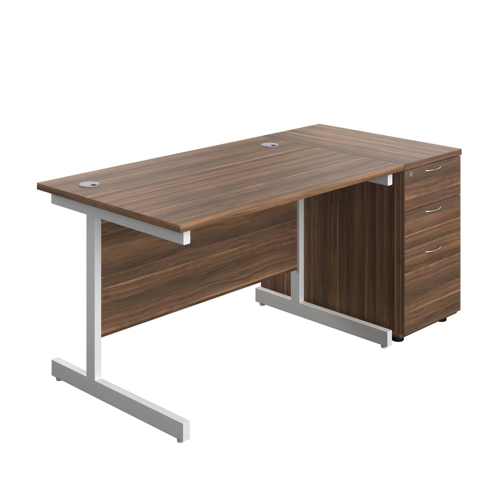 Single Upright Rectangular Desk + Desk High 3 Drawer Pedestal (FSC) | 1200 X 800 | Dark Walnut/White | 