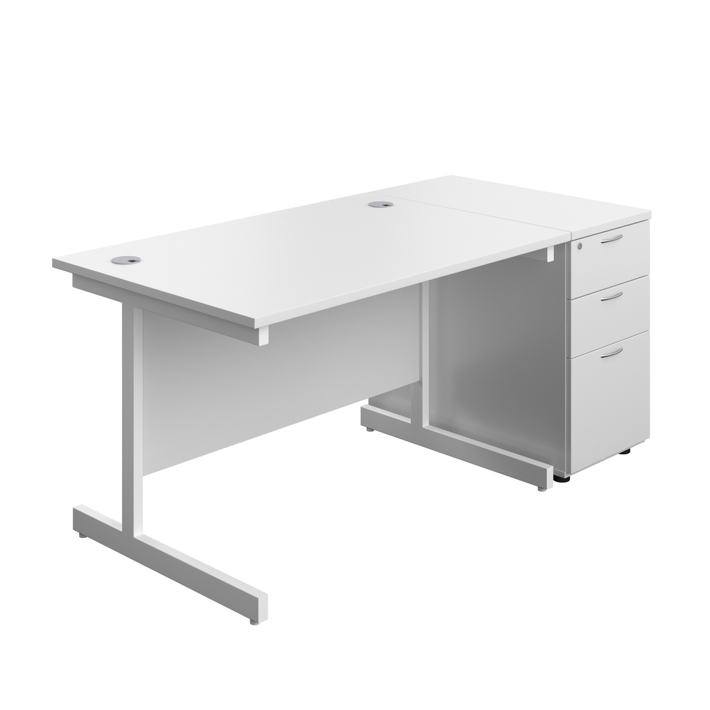 Single Upright Rectangular Desk + Desk High 3 Drawer Pedestal (FSC) | 1200 X 800 | White/White | 