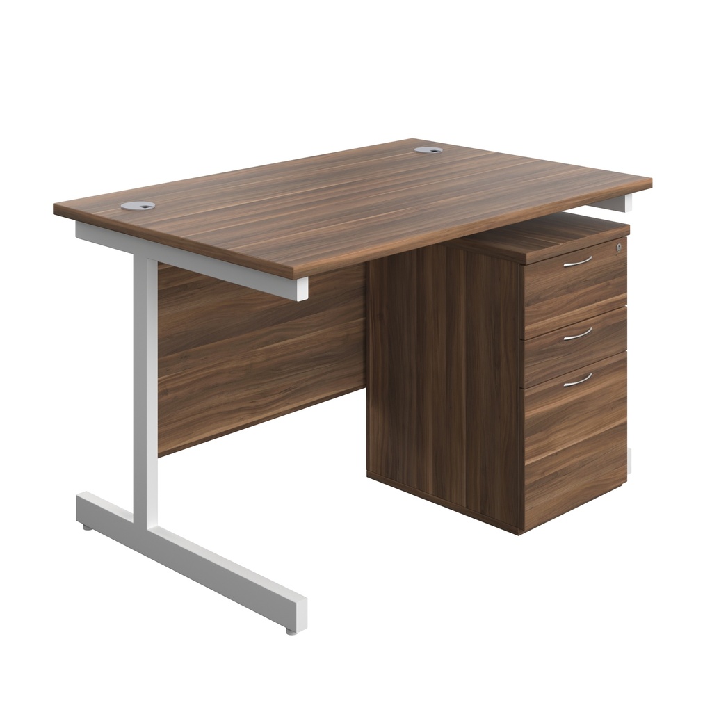 Single Upright Rectangular Desk + High Mobile Pedestal 3 Drawer (FSC) | 1200 X 800 | Dark Walnut/White | 