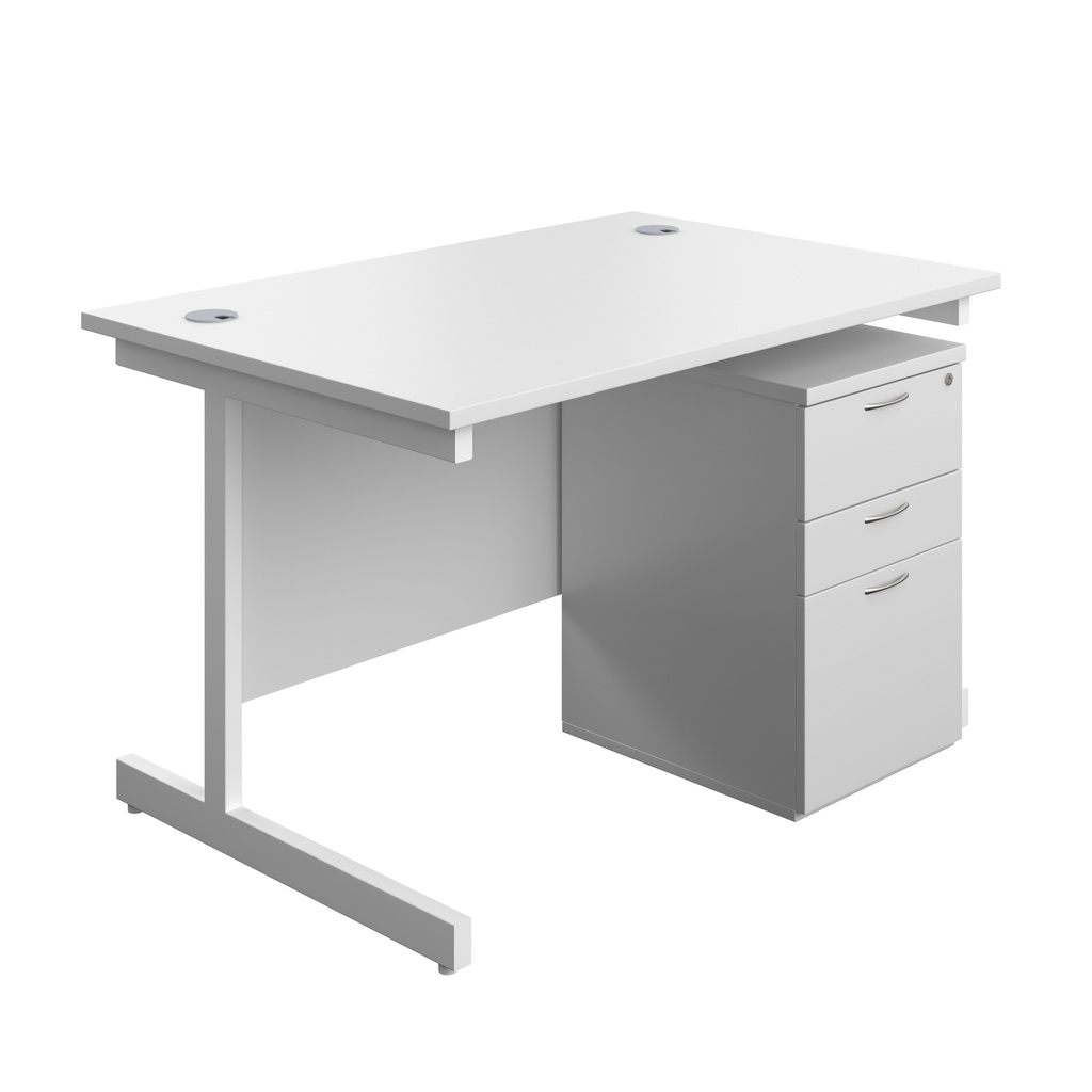 Single Upright Rectangular Desk + High Mobile Pedestal 3 Drawer (FSC) | 1200 X 800 | White/White | 