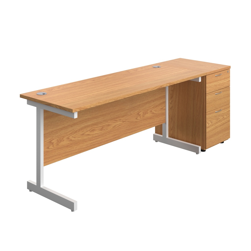 Single Upright Rectangular Desk + Desk High 3 Drawer Pedestal (FSC) | 1600 X 600 | Nova Oak/White | 
