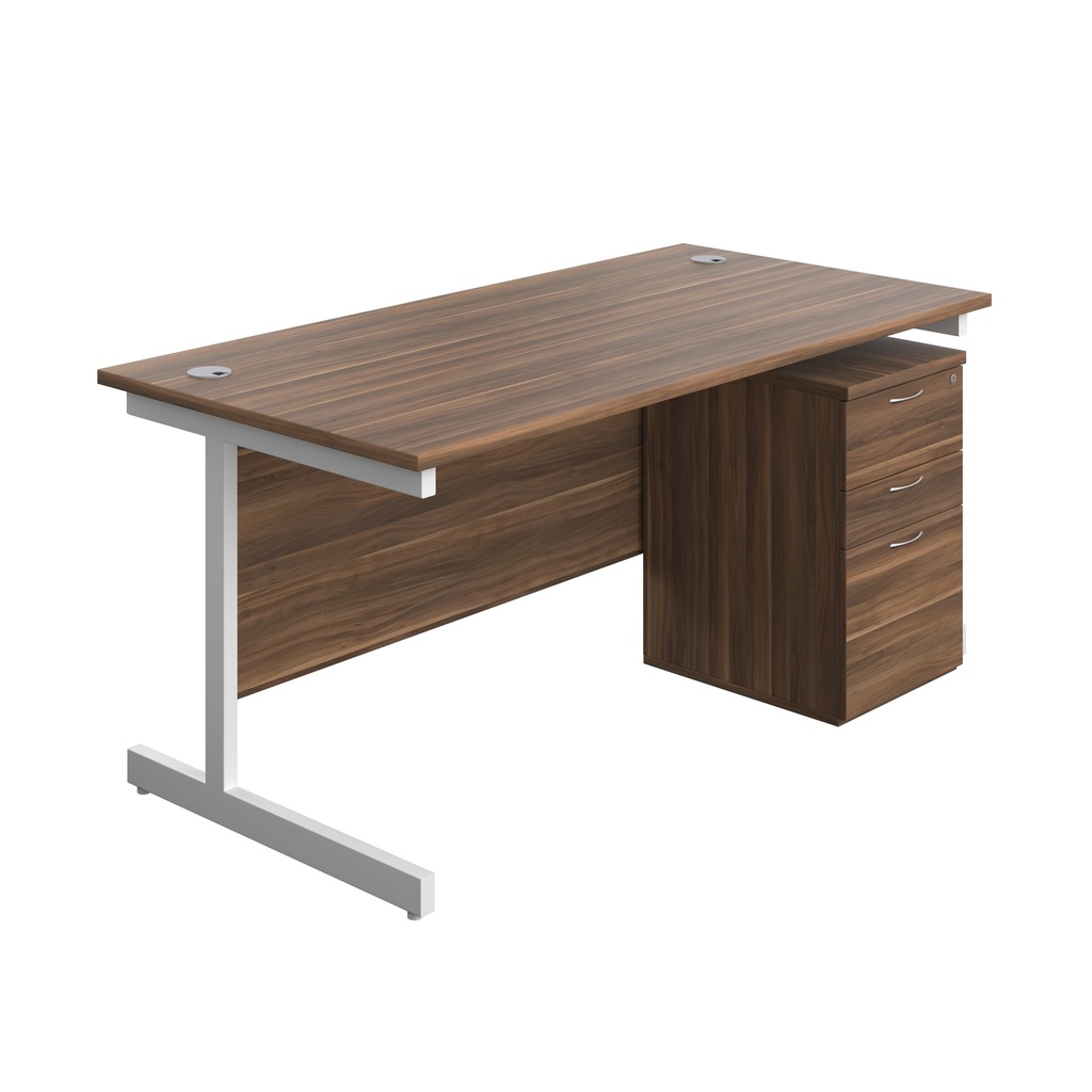 Single Upright Rectangular Desk + High Mobile Pedestal 3 Drawer (FSC) | 1600 X 800 | Dark Walnut/White | 
