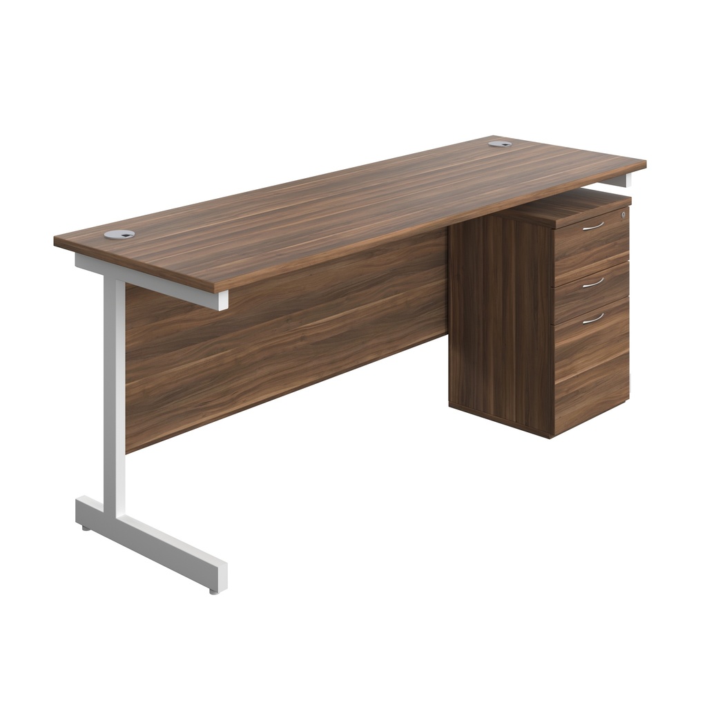 Single Upright Rectangular Desk + High Mobile Pedestal 3 Drawer (FSC) | 1800 X 600 | Dark Walnut/White | 