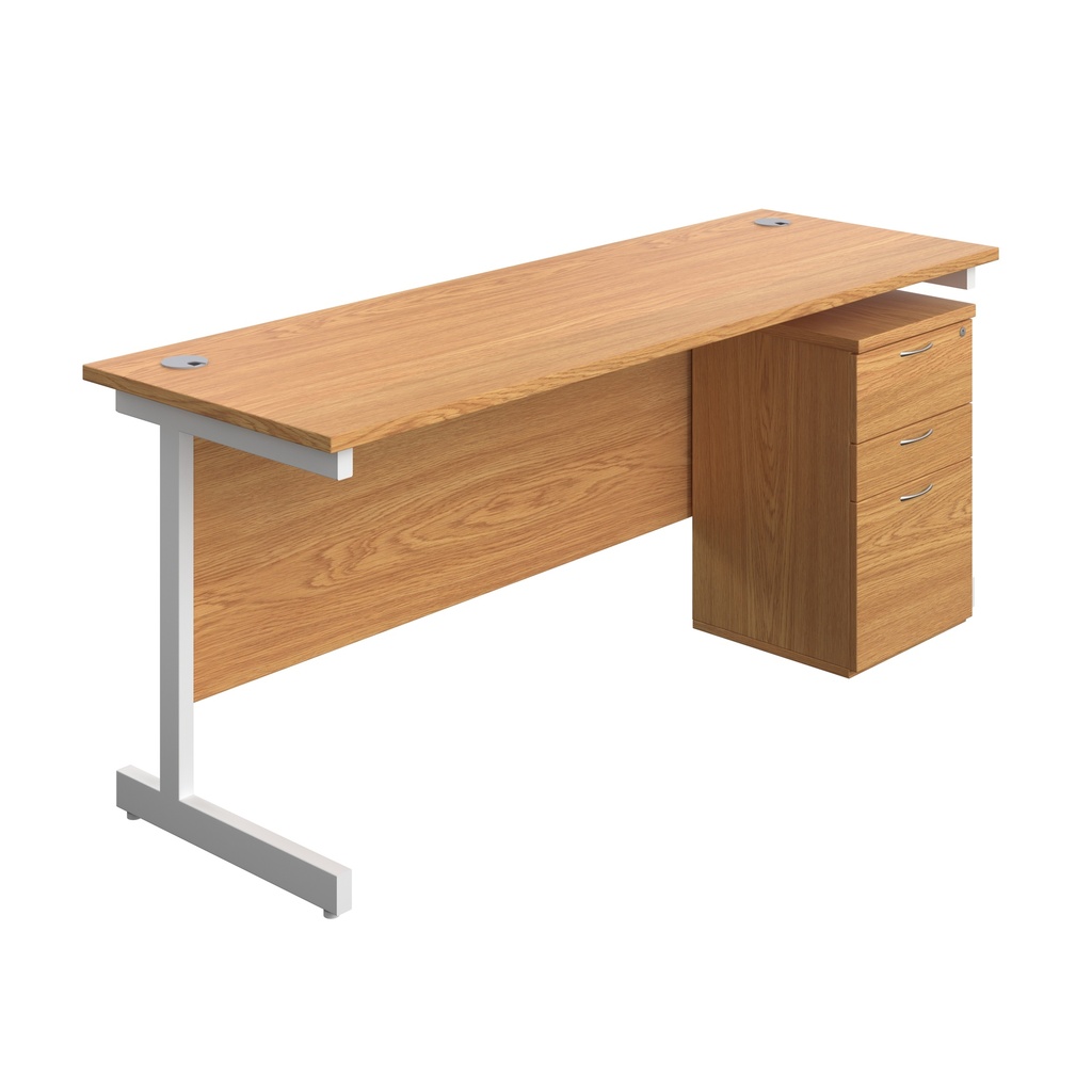 Single Upright Rectangular Desk + High Mobile Pedestal 3 Drawer (FSC) | 1800 X 600 | Nova Oak/White | 